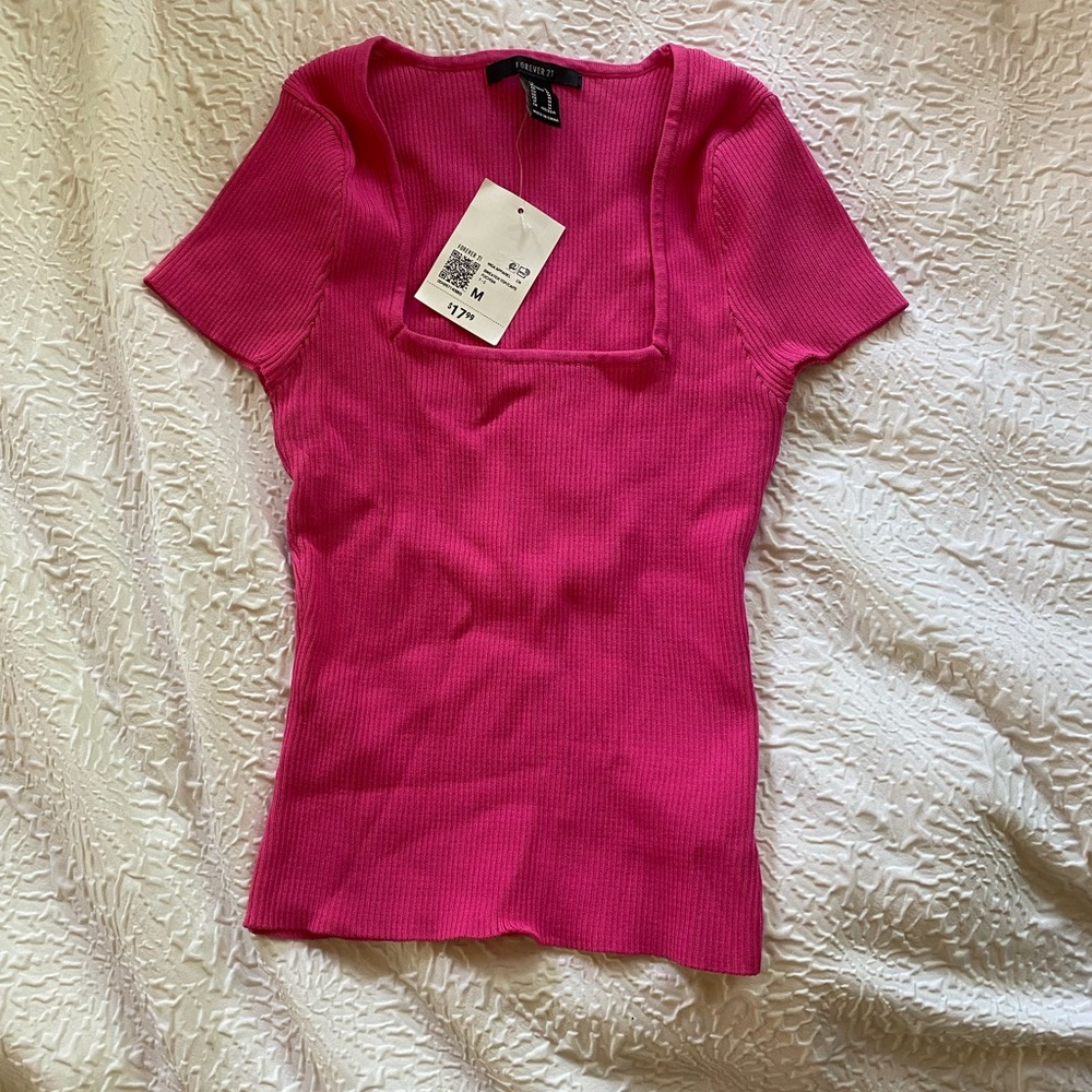 Forever 21 Pink Fitted Short Sleeve Blouse